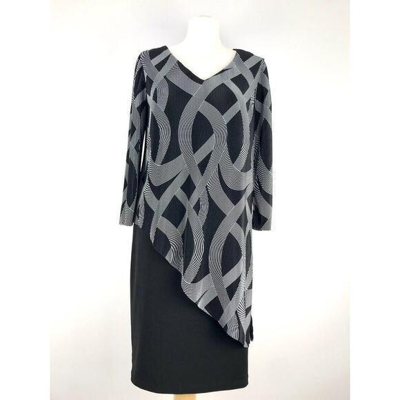 Frank Lyman 3/4 Sleeved Printed Knit Dress Asymmetrical Overlay Plus Size 18 XXL - Picture 1 of 5